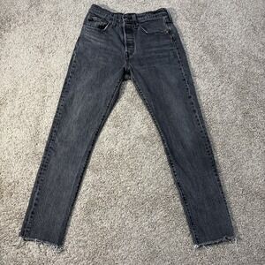 Levis 501 Jeans Womens 26x28 Button Fly Gray Raw Hem Frayed Grunge